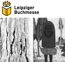 links: Sara Möbius, Borke I, Kreidezeichnung 2014 / rechts: Sarah Deibele, Der Entführer, Radierung, 2014